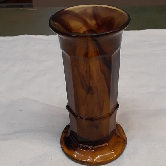 Vintage George Davidson Cloud tortoise shell 6" glass vase - Picture 1 of 5